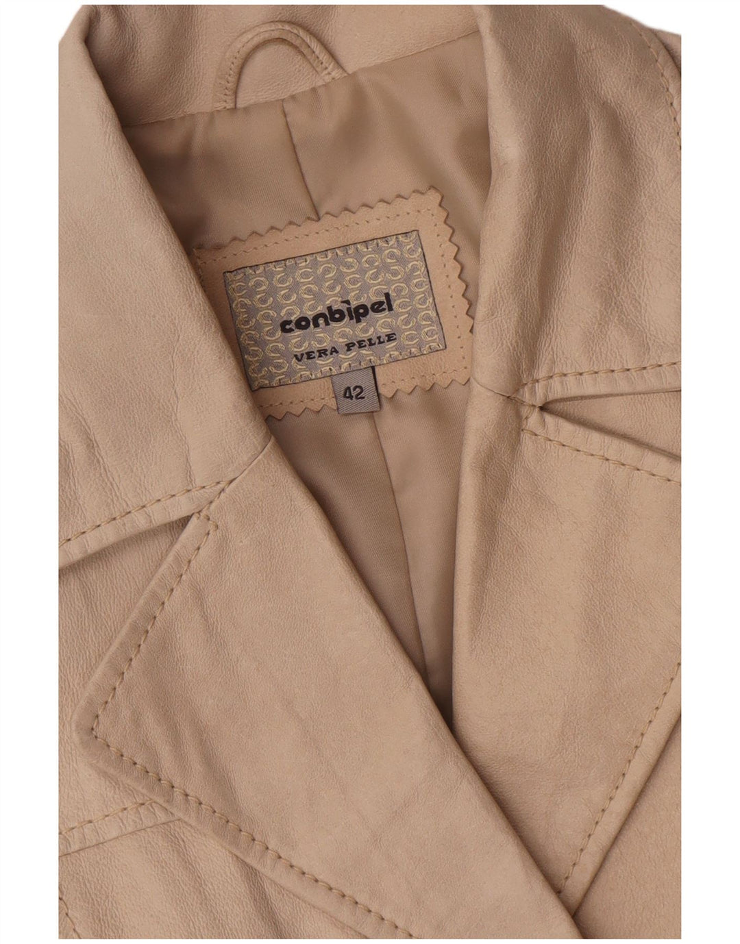 Conbipel Womens Leather Jacket IT 42 Medium Beige Leather