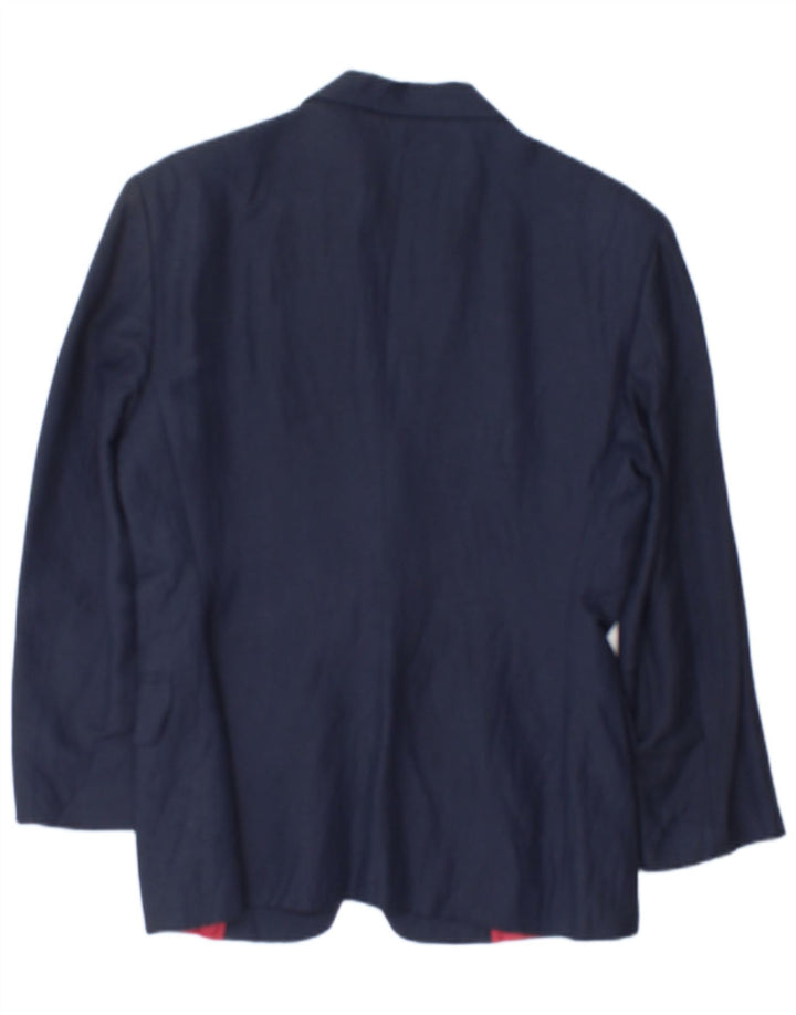 Benetton Damen 2-Knopf-Blazerjacke IT 42 Mittel Navyblau Leinen
