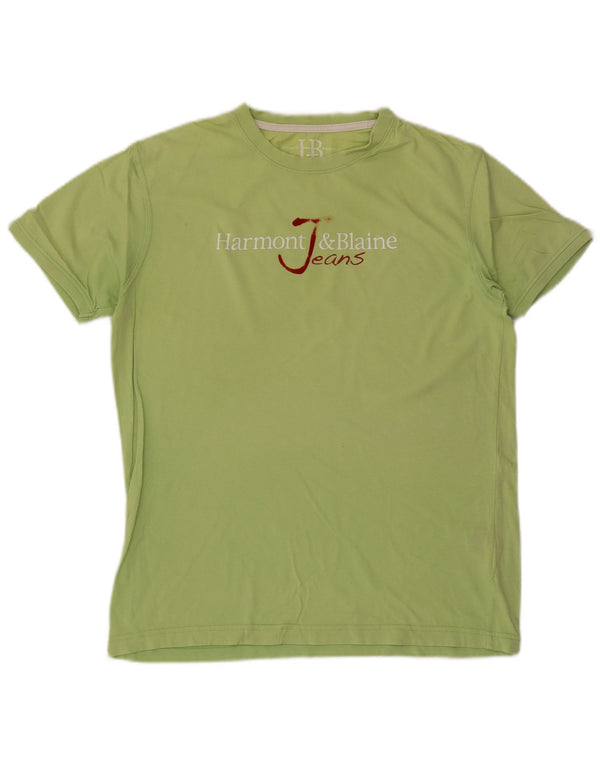 Harmont & Blaine Mens Graphic T-Shirt Top Large Green Cotton