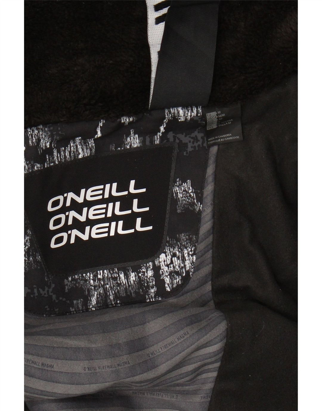 O'NEILL Giacca antipioggia con cappuccio da donna con motivo astratto UK 14 media nera