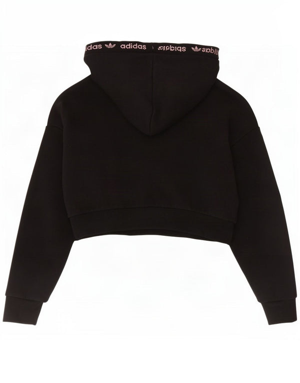 Adidas Womens Crop Graphic Oversized Hoodie Jumper UK 8 Small Black Bomuld
