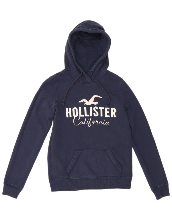 Hollister Womens Graphic Hoodie Pullover UK 6 XS Marineblau Baumwolle