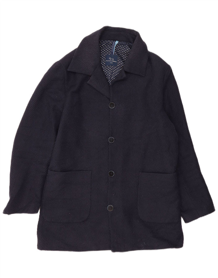 HARMONT & BLAINE Womens Overcoat IT 52 2XL Navy Blue Chevron Wool Vintage Harmont & Blaine and Second-Hand Harmont & Blaine from Messina Hembry 