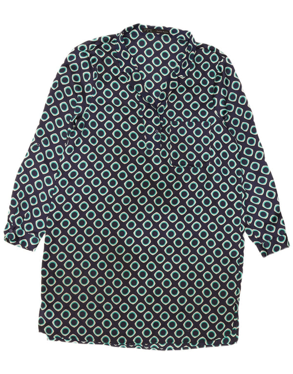 Zara Γυναικείο μακρυμάνικο φόρεμα Shift UK 16 Large Navy Blue Geometric