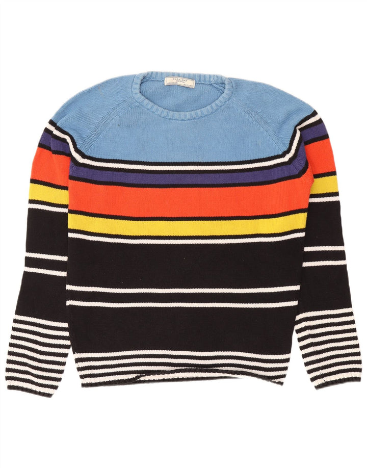 Zara Mens Crew Neck Jumper Sweater Large Multicoloured Striped