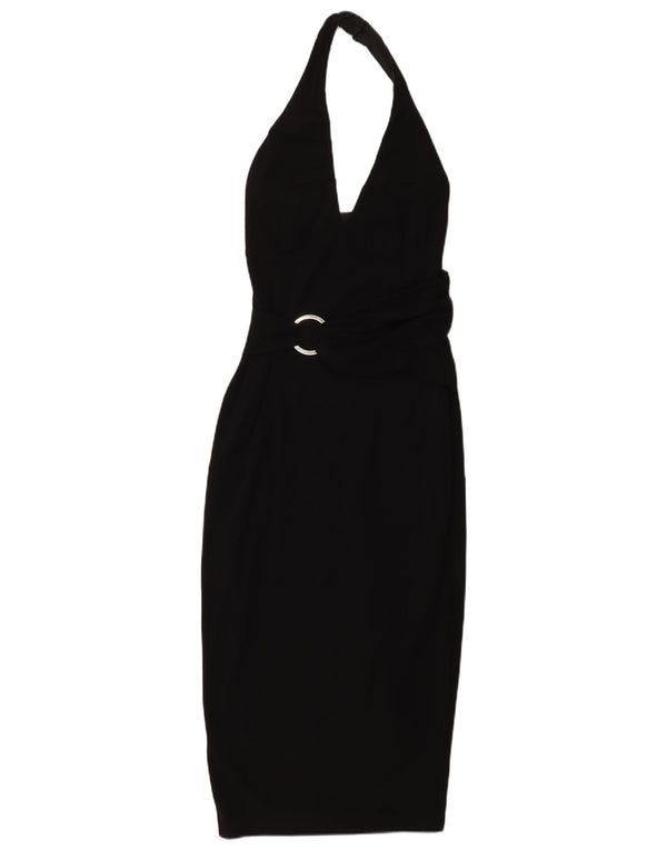 Karen Millen Womens Sleeveless Halter Dress UK 10 Small Black Acetate