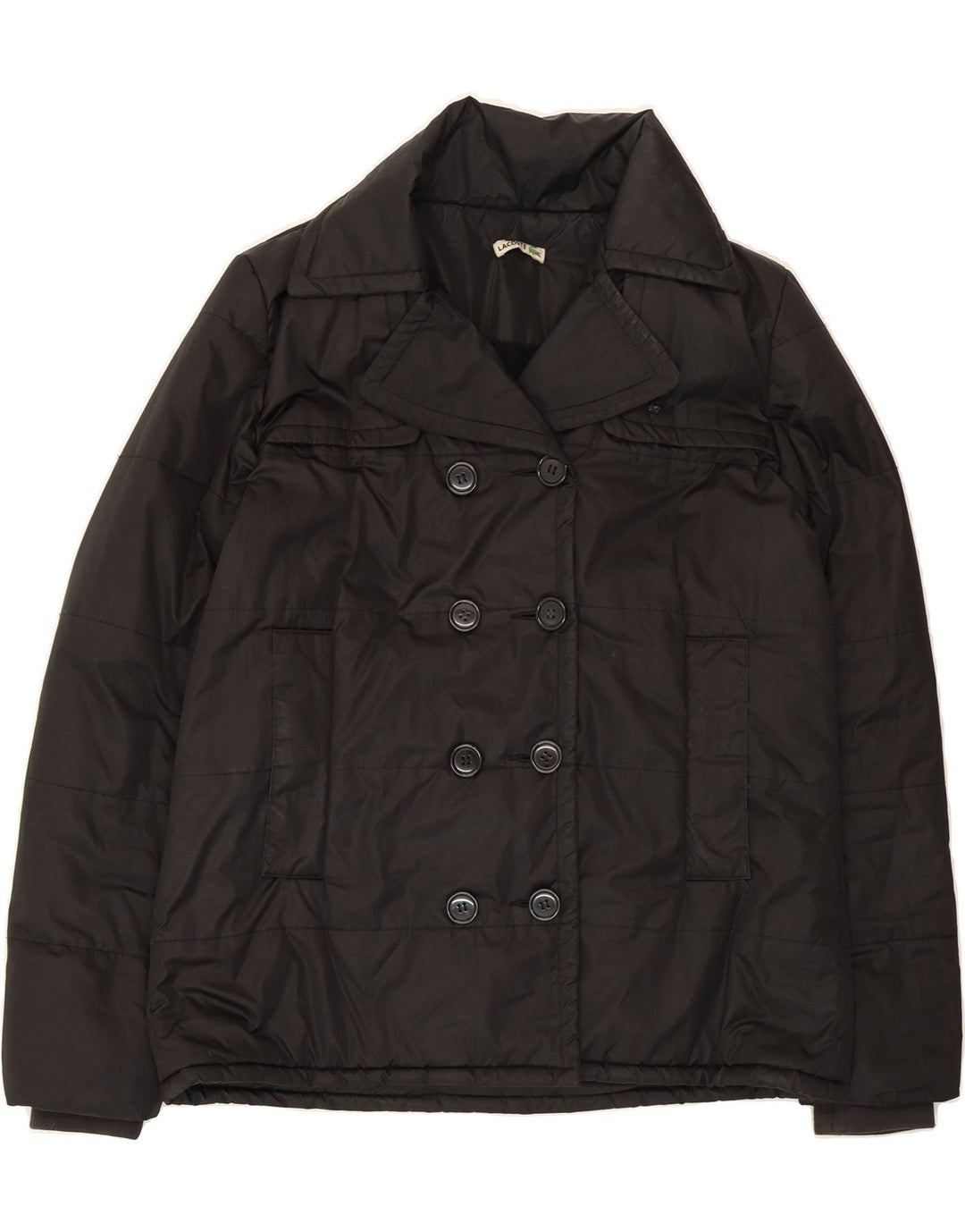 LACOSTE Womens Padded Jacket UK 14 Large Black Polyester Vintage Lacoste and Second-Hand Lacoste from Messina Hembry 