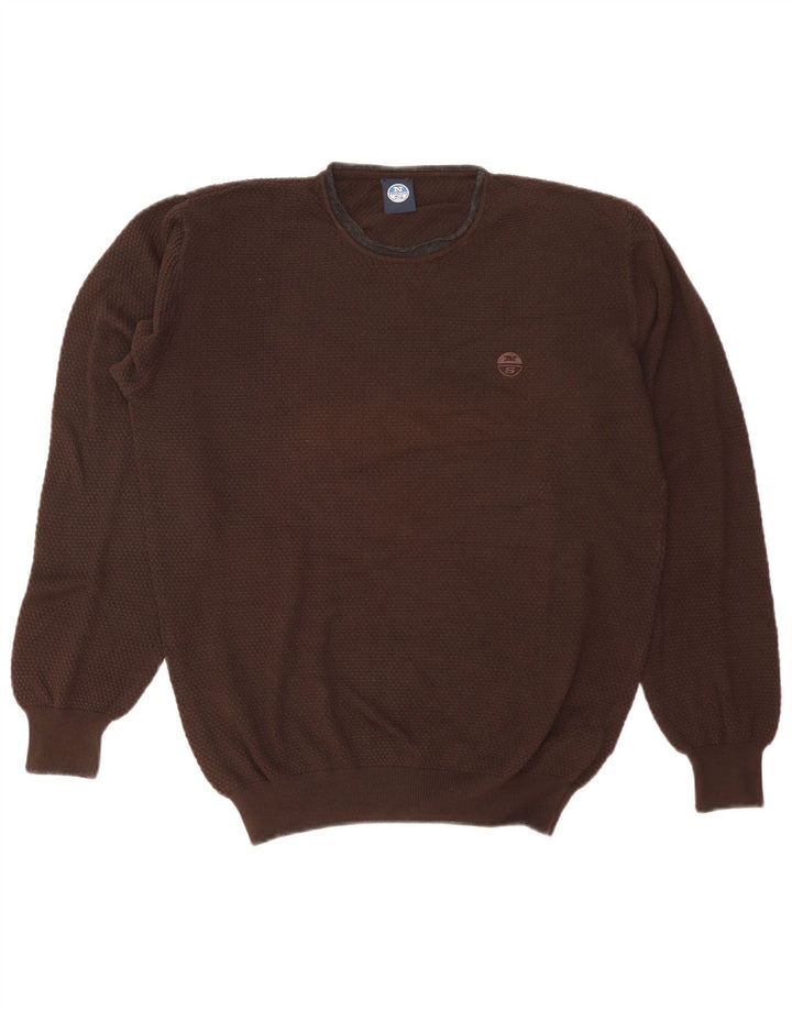 North Sails Mens Crew Neck Jumper Sweater Large Brown Cotton