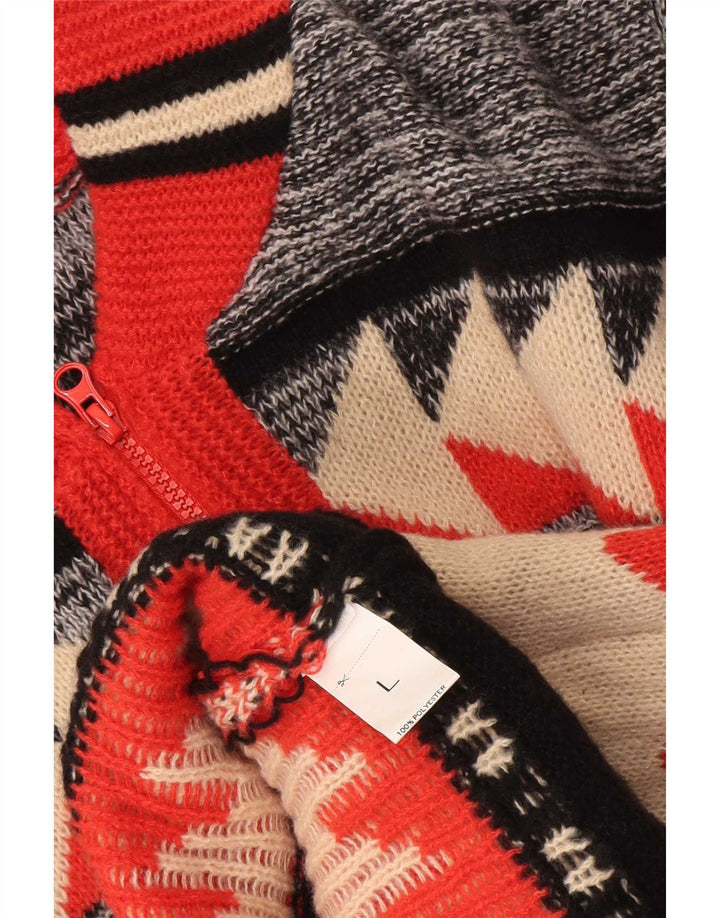 vintage Mens Cardigan Sweater Grand Polyester Géométrique Multicolore