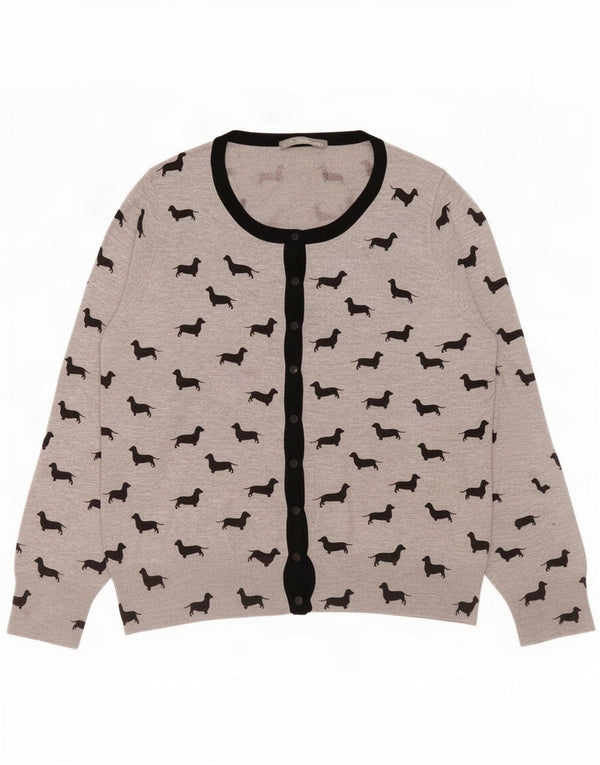 Marks & Spencer Womens Cardigan Sweater UK 16 Large Grey Animal Print