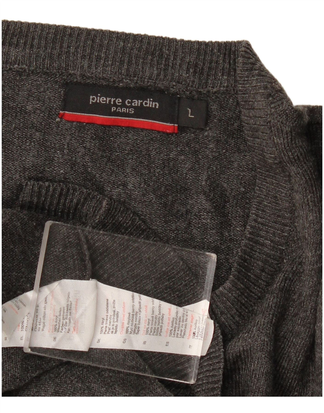 Pierre Cardin Mens V-Neck Jumper Sweater Large Grey Acrylic