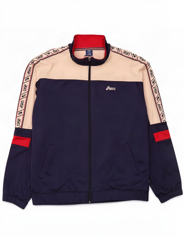 Asics - Chaqueta de chándal gráfica para hombre, talla 2XL, color azul marino, poliamida