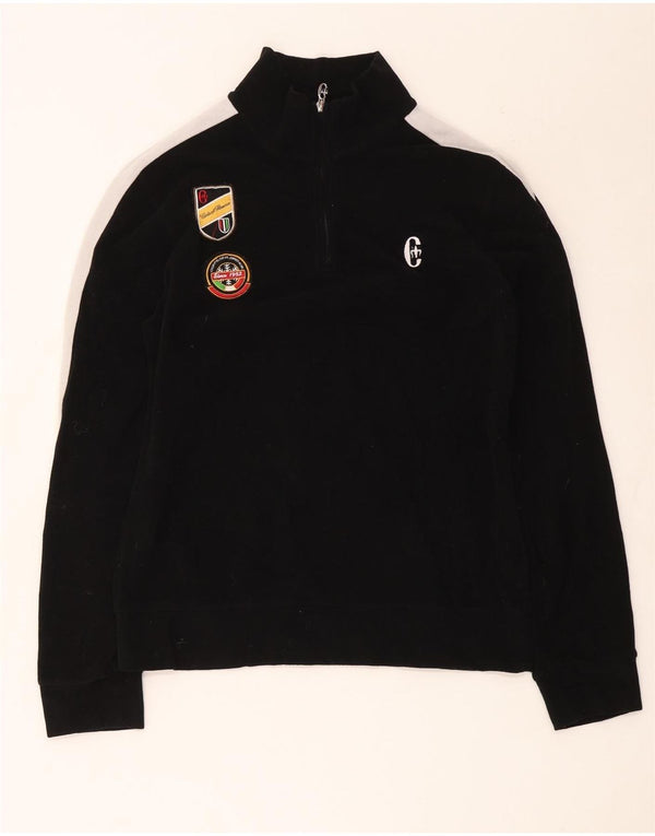 Conte of Florence Mens Graphic Fleece Jumper Large Black Colourblock