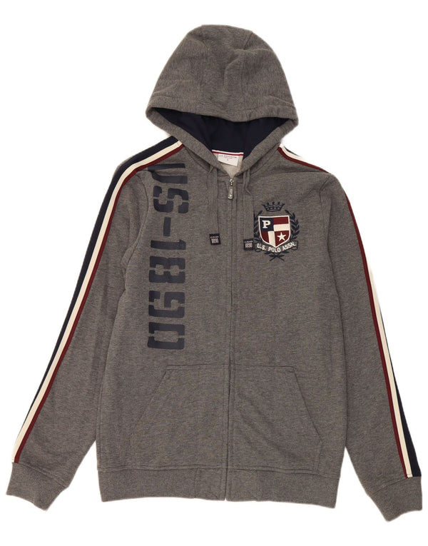 US Polo Assn Mens Graphic Zip Hoodie Sweater Small Grey Flecked