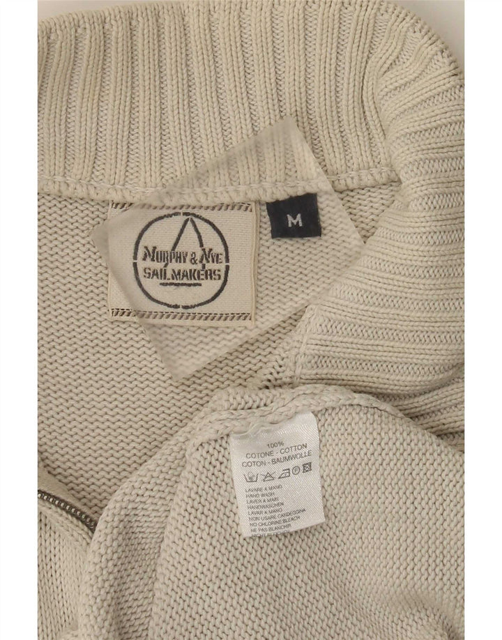 Murphy & Nye Mens Zip Neck Jumper Sweater Medium Beige Cotton