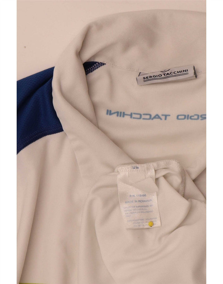 Sergio Tacchini Mens Polo Shirt Large White Colourblock Polyester