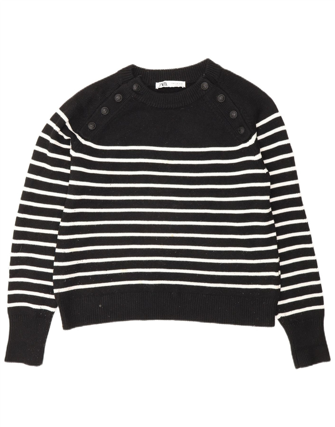 Zara Womens Boat Neck Jumper Sweater UK 14 Medium Black Striped Polyester