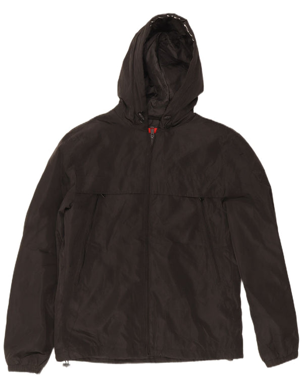 Guess Veste de pluie à capuche pour homme UK 40 Large Noir Polyester