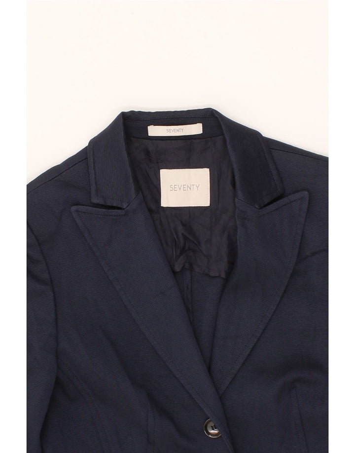 SEVENTY Womens 2 Button Blazer Jacket UK 8 Small Navy Blue Pinstripe Vintage Seventy and Second-Hand Seventy from Messina Hembry 