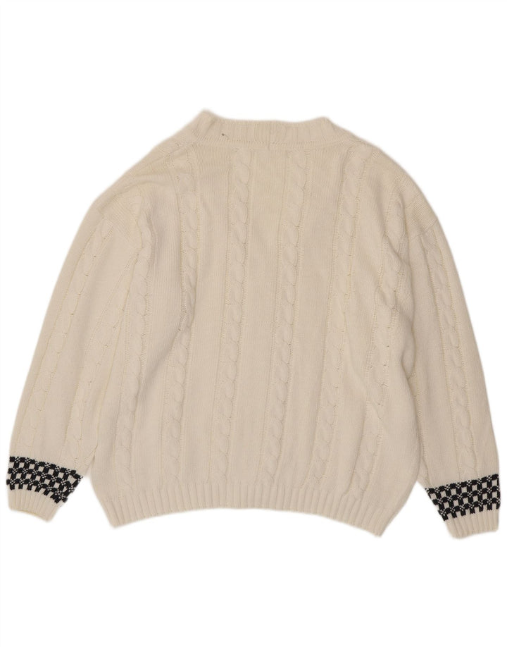 VINTAGE Womens Oversized Cardigan Sweater UK 14 Medium White Cotton