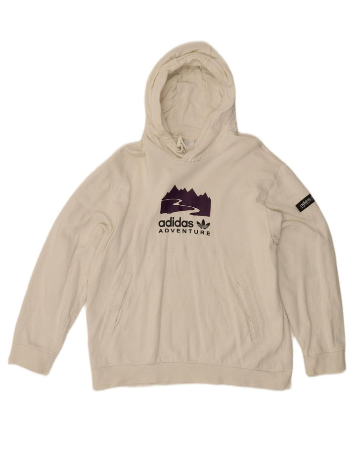 ADIDAS Mens Graphic Hoodie Jumper Medium White Cotton Vintage Adidas and Second-Hand Adidas from Messina Hembry 