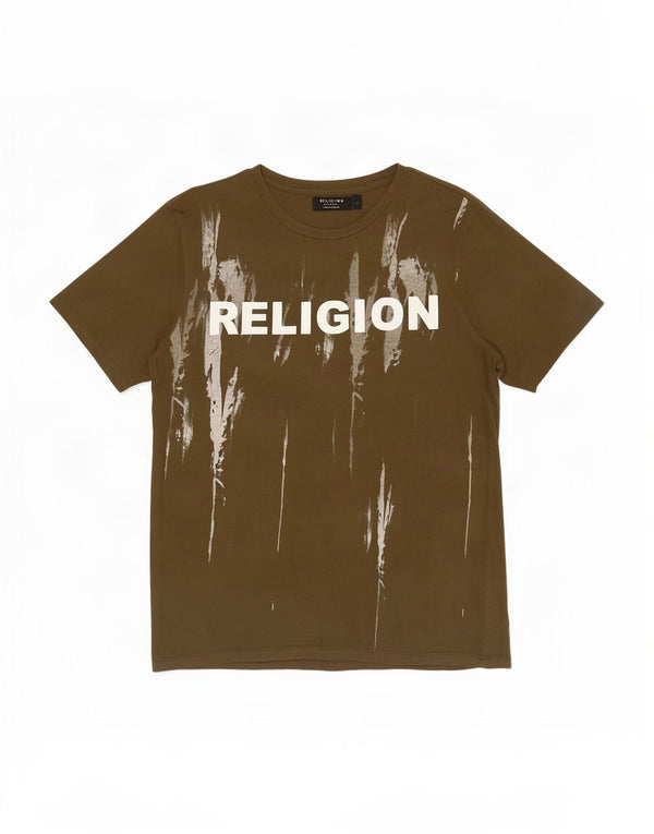 Religion Mens Graphic T-Shirt Top Small Khaki Cotton