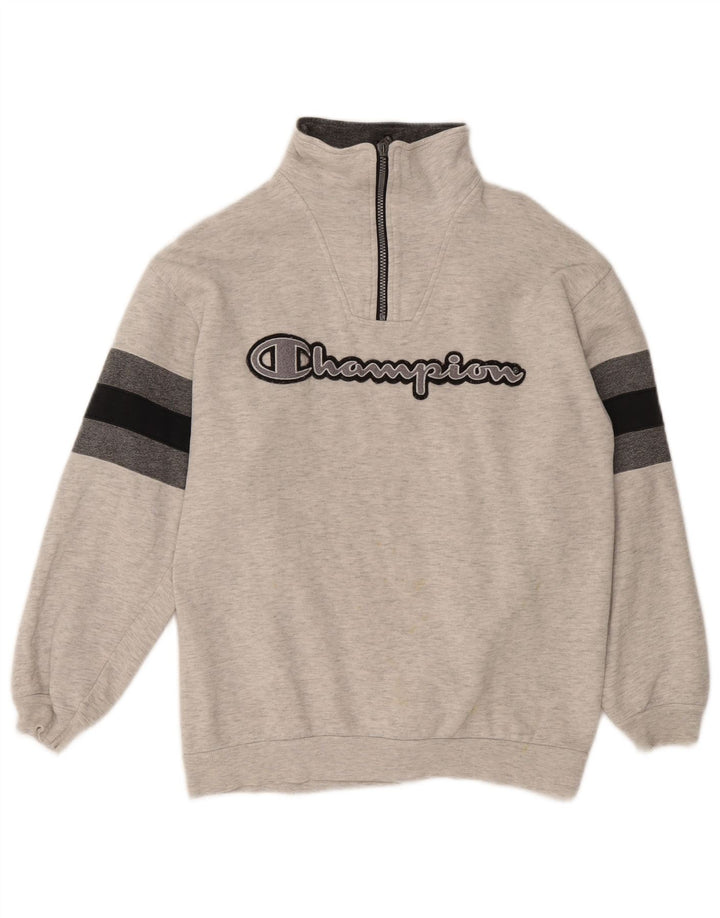 CHAMPION Mens Zip Neck Graphic Sweatshirt Jumper Small Grey Colourblock