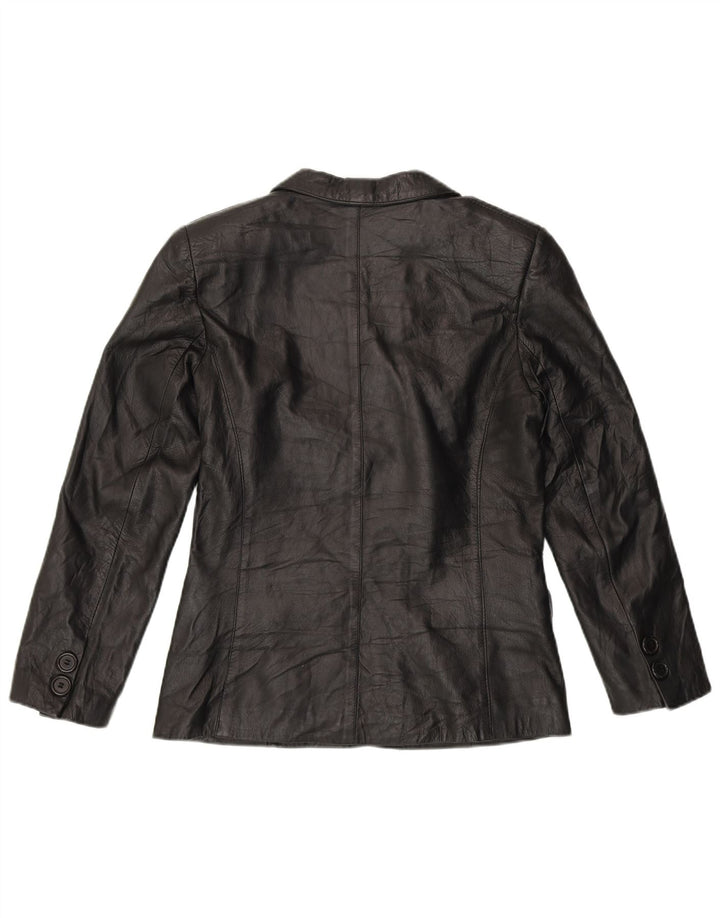VINTAGE Womens 3 Button Leather Blazer Jacket UK 12 Medium Black Leather
