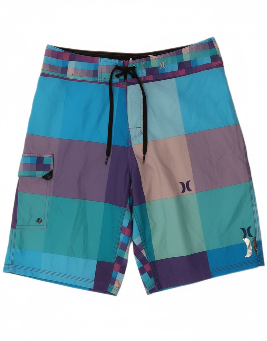 HURLEY Mens Phantom Graphic Swimming Shorts Medium  Multicoloured Check Vintage Hurley and Second-Hand Hurley from Messina Hembry 