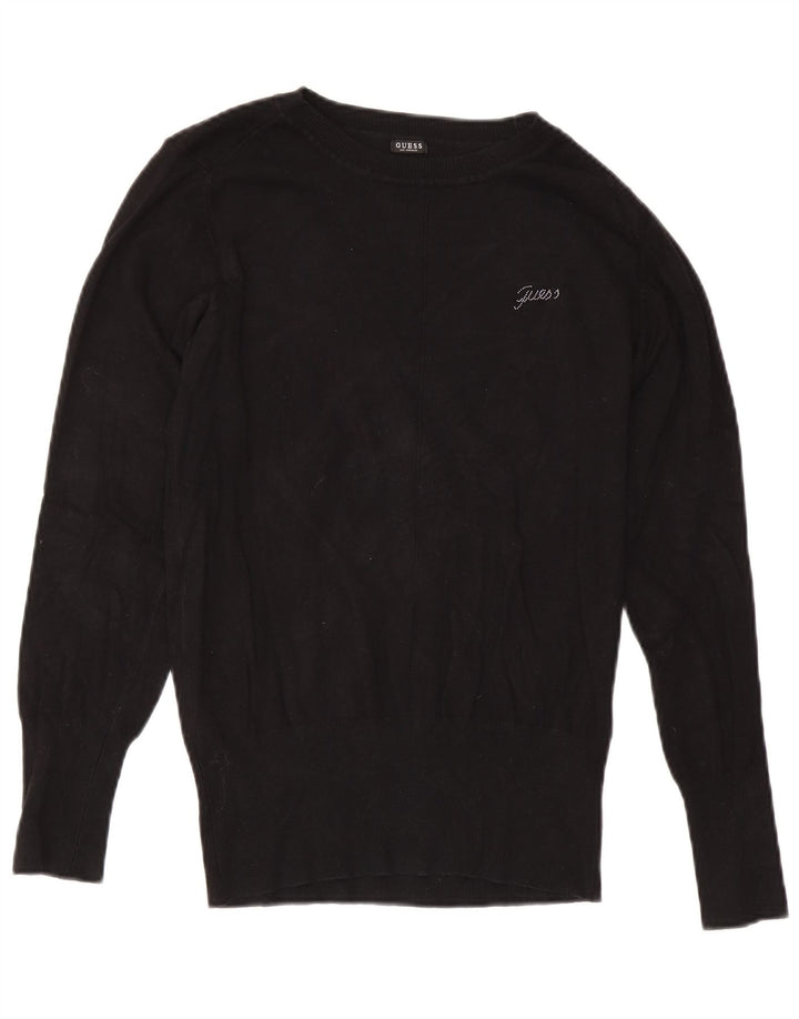 Guess Womens Crew Neck Jumper Sweater UK 12 Medium Black Viscose