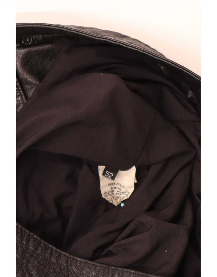 Vintage hombres cuero biker chaqueta IT 52 grande negro