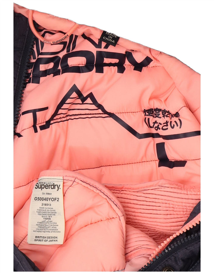 Superdry Womens Hooded Padded Jacket UK 14 Large Navy Blue Polyester