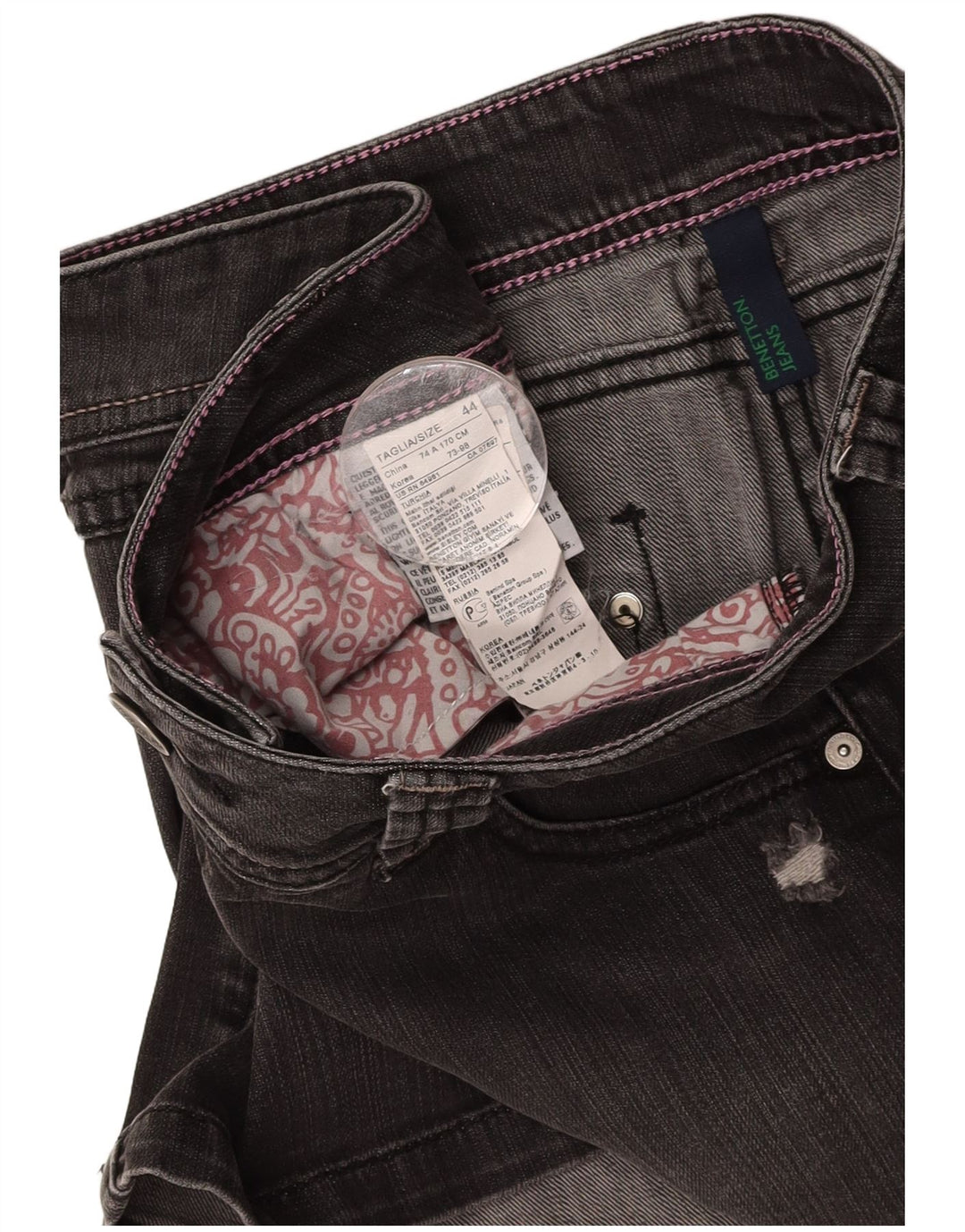 BENETTON Dame Distressed Denim Nederdel IT 44 Medium W30 Grå Bomuld