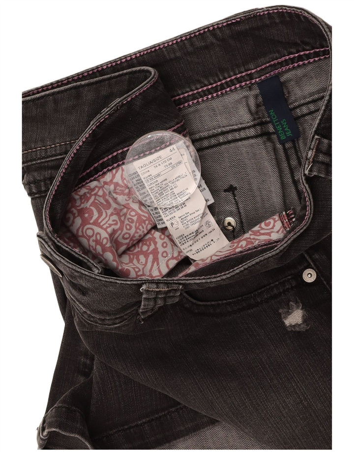 BENETTON Dame Distressed Denim Nederdel IT 44 Medium W30 Grå Bomuld