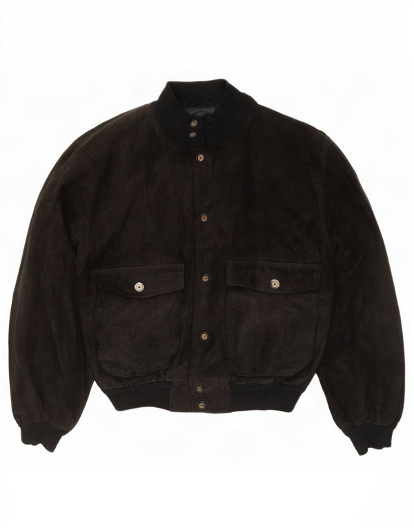 Vintage Mens Suede Bomber Jacket UK 36 Small Black Leather