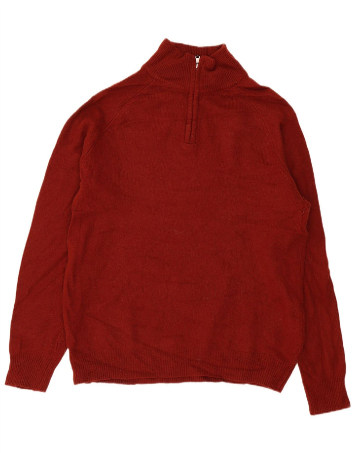 John Lewis Mens Zip Neck Jumper Sweater XL Red Lambswool