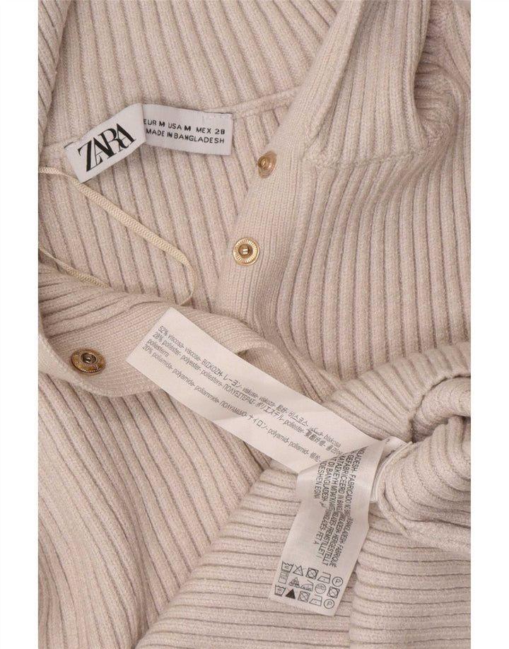 Zara Womens Crop Top Long Sleeve UK 12 Medium White Viscose