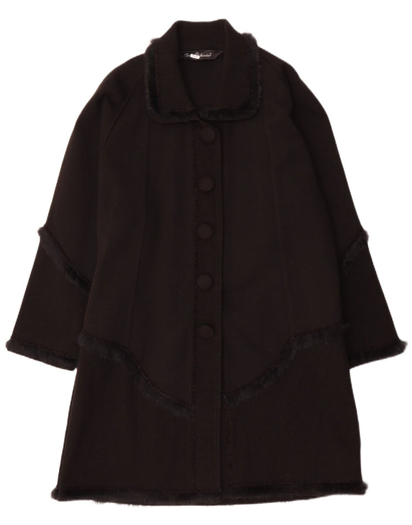 Vintage Womens Knit Overcoat UK 16 Large Black Classic