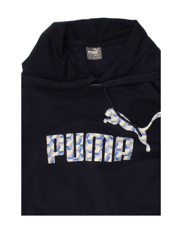 PUMA Mens Graphic Hoodie Jumper Medium Navy Blue Vintage Puma and Second-Hand Puma from Messina Hembry 