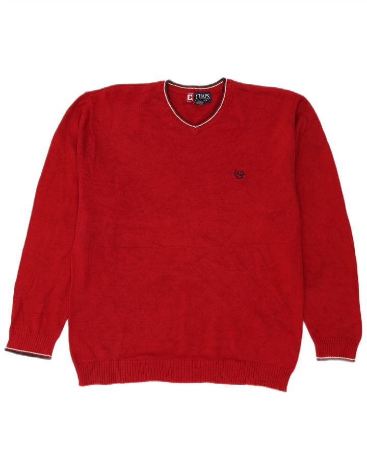 Chaps Mens V-Neck Jumper Sweater Medium Red Cotton