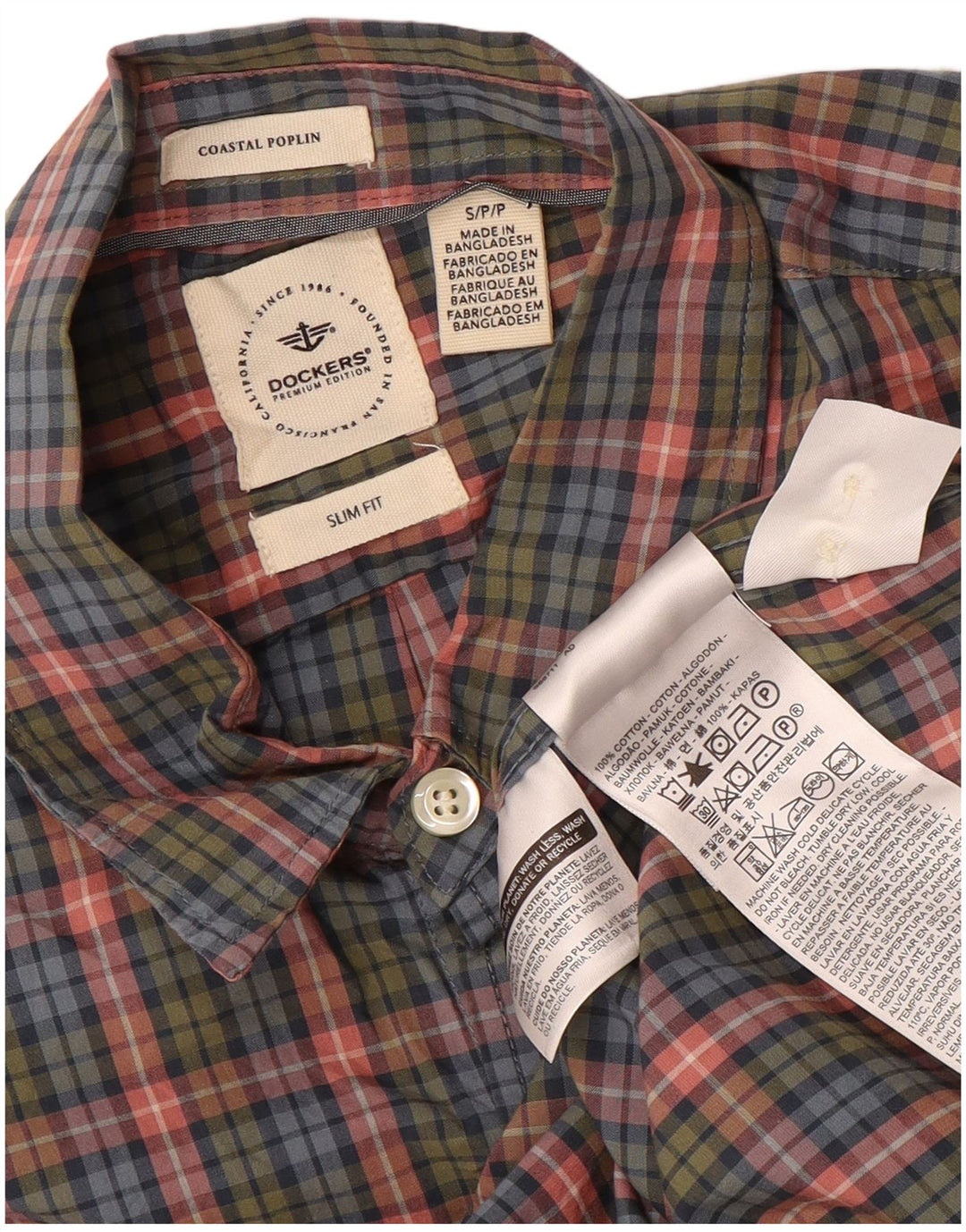 DOCKERS Mens Slim Fit Shirt Small Multicoloured Check Cotton