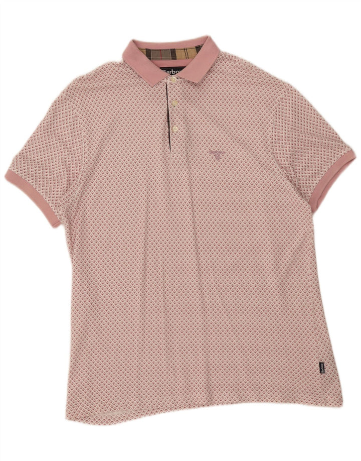 BARBOUR Mens Polo Shirt Large Pink Spotted Cotton