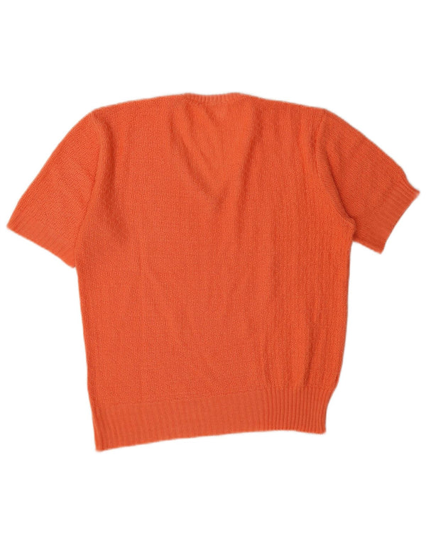 Maglione vintage da donna a maniche corte con scollo a V UK 14 Arancione medio
