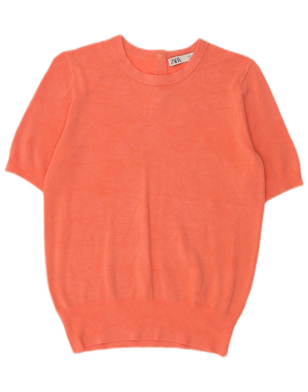 Zara Dame Kortærmet Boat Neck Jumper Sweater UK 12 Medium Orange