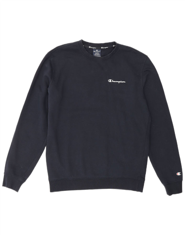 CHAMPION Mens Graphic Sweatshirt Jumper Small Navy Blue Cotton