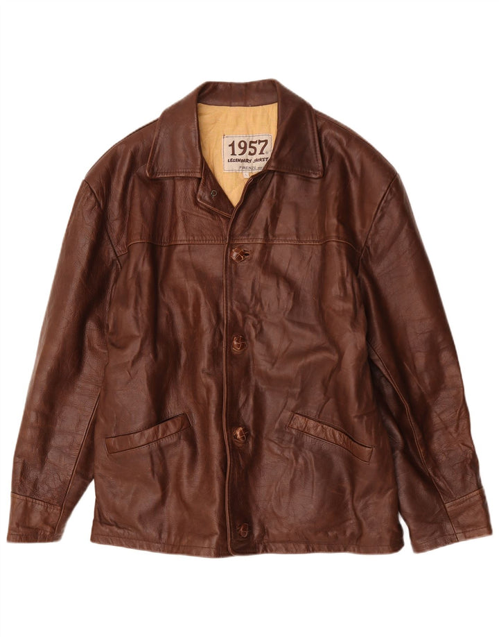 Legendarisk jakke 1957 Herre 4-knaps læderblazer UK 40 Stor Brun