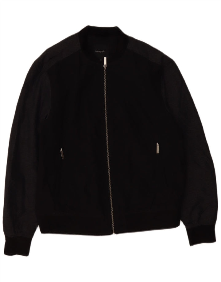 MARKS & SPENCER Mens Bomber Jacket UK 40 Large Black Colourblock Polyamide