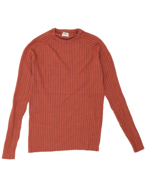 Zara Mens Crew Neck Jumper Sweater Medium Brown Viscose