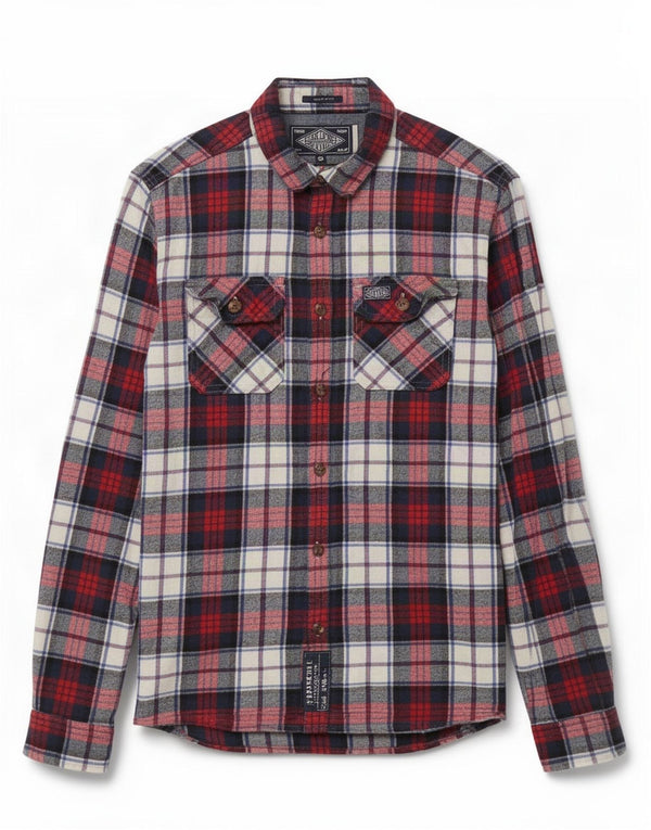 Superdry Мужская фланелевая рубашка классического кроя, маленькая темно-синяя клетка, хлопок