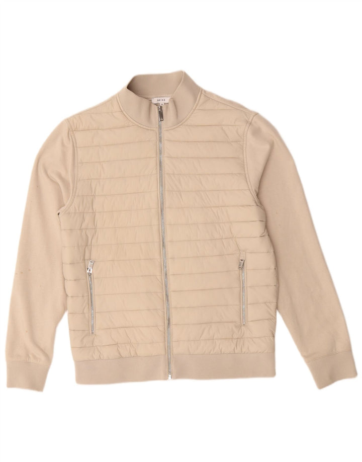 Reiss Mens Padded Tracksuit Top Jacket Medium Beige Cotton